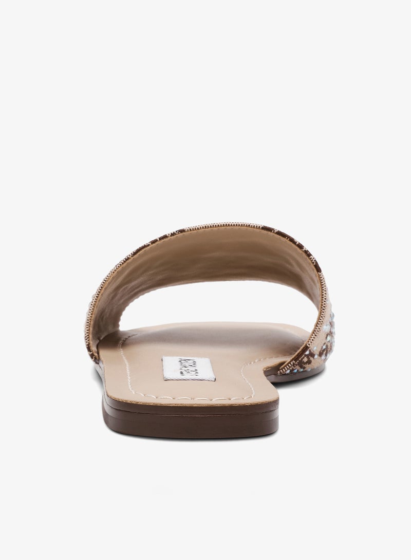 ستيف مادن حذاء مسطح قماشي بشعار وحزام واحد - Image 3